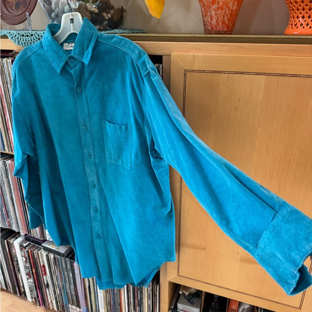 PRICE DROP: VTG NW/OT SUEDE, TURQUOISE “BOYFRIEND SHIRT” by PIA RUCCI, Small